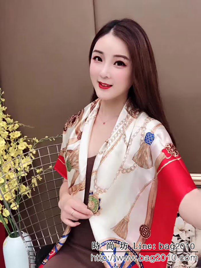 HERMES愛馬仕經典款 2018專櫃新品真絲緞面燙金大方巾 LLWJ7706